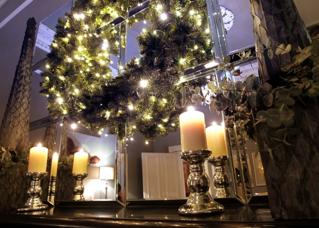 No. 25 Fitzwilliam Place is the Perfect Venue for Your Christmas Party | Kenneth Turner Candlesticks | Christmas Wreath | Fireplace | Christmas Event