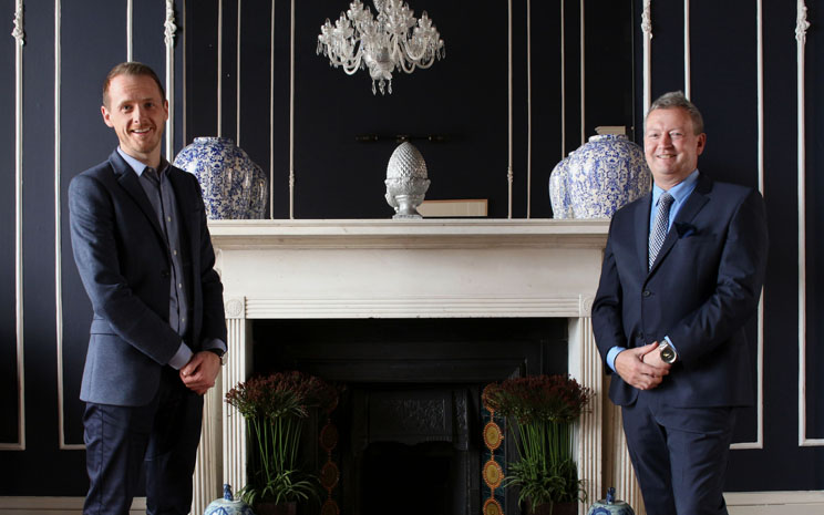Mark and Stephen, fireplace, No 25 Fitzwilliam Place reopening, a warm welcome back